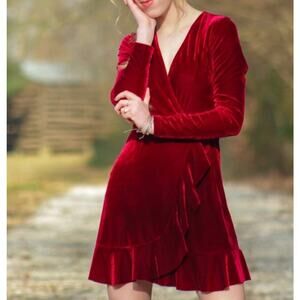 Altar’d State Burgundy Red Velvet Mini Wrap Dress M